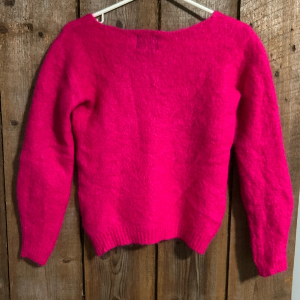 NOOS Italian Mohair Blend Sweater Hot Pink Fuzzy Knit S (Fits XS) - Picture 3 of 9